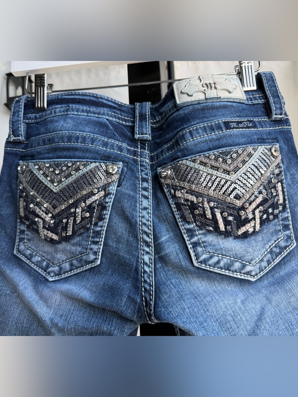 Miss Me Embellished Blue Women's Jeans with Sequined Back Pockets
